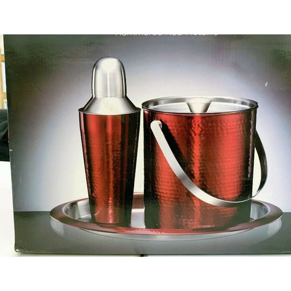 CAMBRIDGE Silversmiths Barware HAMMERED RED Metallic Set (3) NIB - Picture 8 of 9